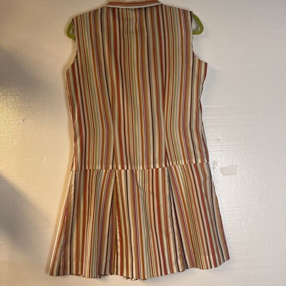 Country Miss Vintage Striped Collared Button Down Drop Waist Dress Pleats - Picture 6 of 8